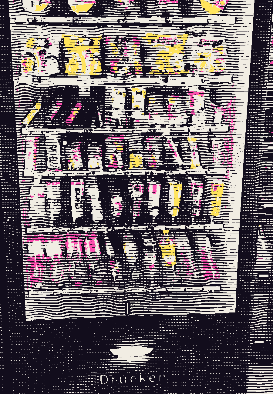Automat mit Bechern ganz oben, Süßigkeiten in der Mitte und Getränkeflaschen unten